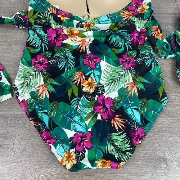 Swimsuits For All Green&Purple Tropical Halter Tie One Piece Swimsuit Sz.16 - Picture 13 of 16